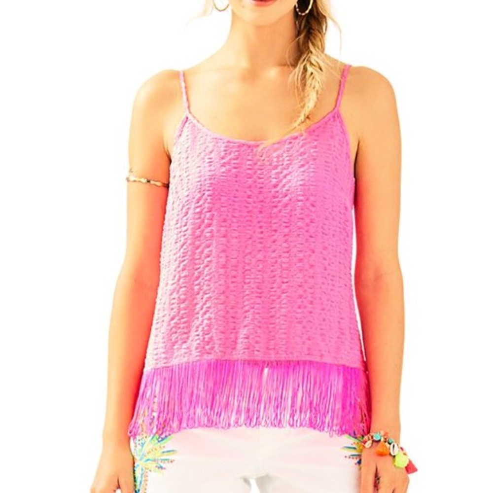 Lilly Pulitzer TIKI PINK NAEEM FRINGE top